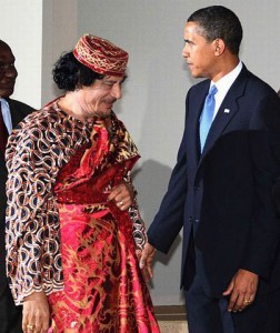 Muammar Gaddafi meets with Barack Obama