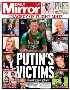 Putin's Victims: Daily Mirror front page about Flight MH17