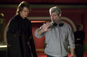 George Lucas directs Hayden Christensen in Revenge of the Sith