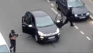 Masked gunmen attacking Charlie Hebdo office in Paris, 2015