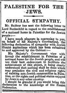The Balfour Declaration, 1917, newspaper archive