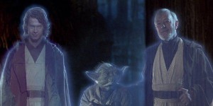 Anakin, Yoda and Obi Wan Kenobi as ghosts