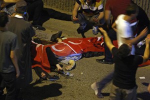 Body on the street during failed coup in Turkey, 2016