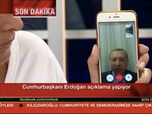 President Erdogan delivers a message via social media during the failed coup attempt in Turkey, 2016