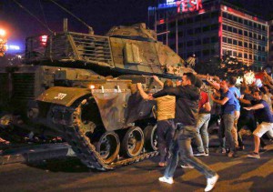 Turkish military tank attacked by civilians during the failed coup attempt, 2016