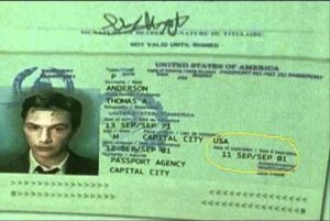 The Matrix: Neo's passport says 9/11