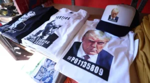 Merchandise of Trump 2023 arrest mugshot