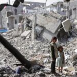 Children in the rubble, Gaza