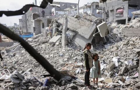 Children in the rubble, Gaza