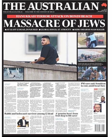 The Australian, newspaper headline: Bondi beach massacre.