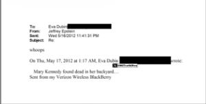 Epstein email, Mary Kennedy death