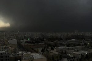 Black rain, black sky, in Tehran